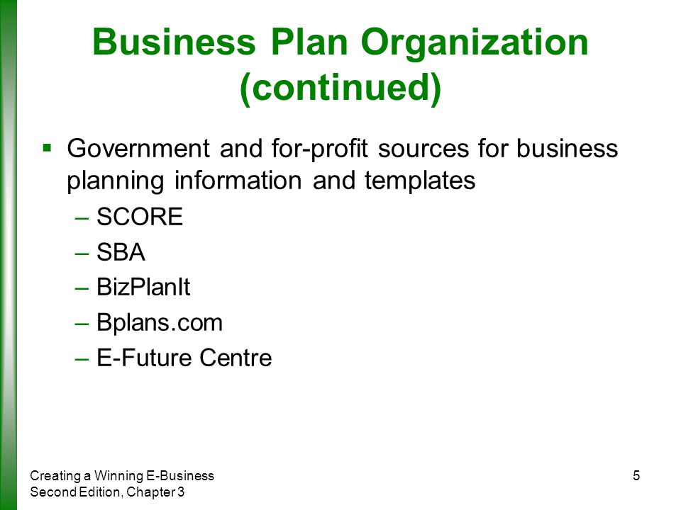 Organising a business plan